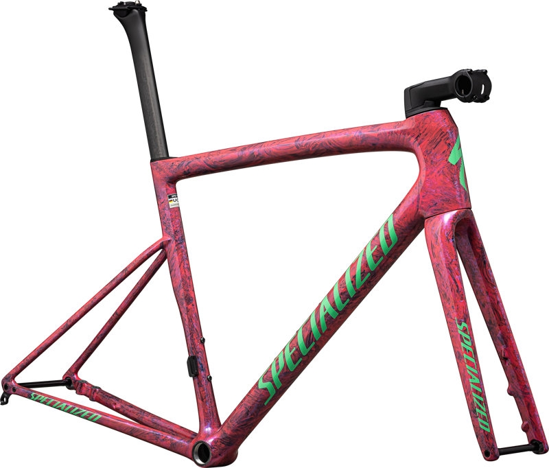 Specialized Tarmac SL8 Road Bike Frame Set 2023 Gloss Carbon/Metallic Vivid Pink Strata/Electric Green-1